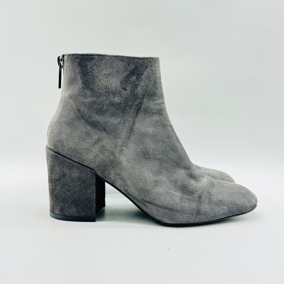 Stuart Weitzman Boots Womens 5.5 Gray Suede Ankle Bootie Block Heel Back Zip - Picture 1 of 12